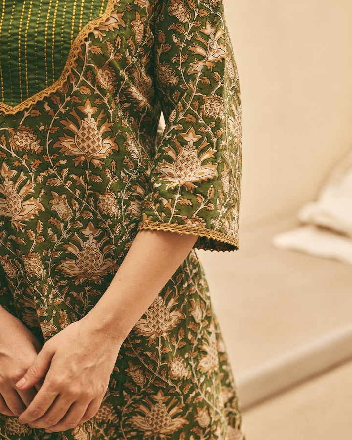 Kalyaa Green Cotton Printed Suit Set