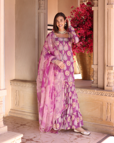 Lilac Floral Fantasy Printed Chinon Dupatta