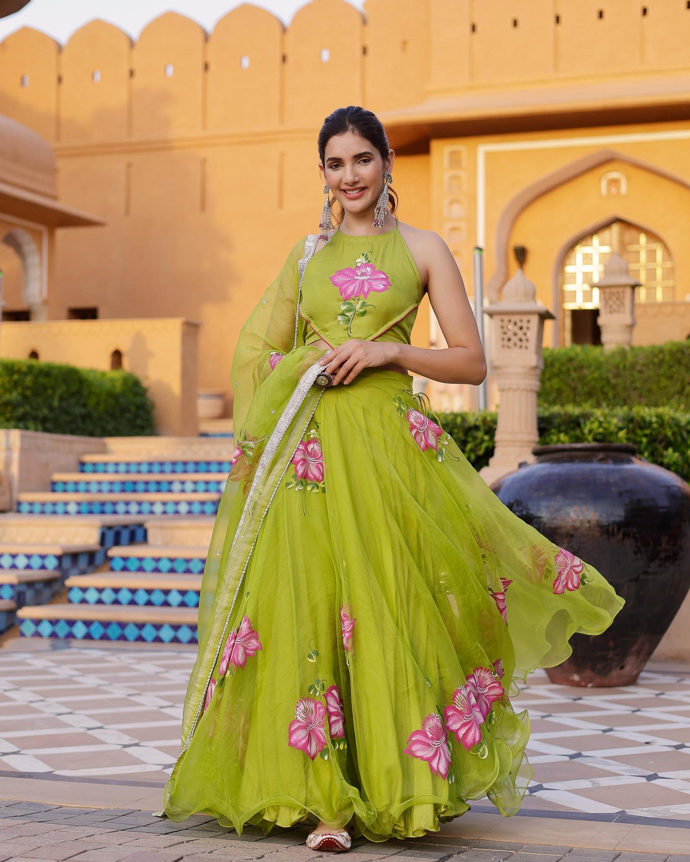 Jhuhi Handpainted Organza Lehenga Set