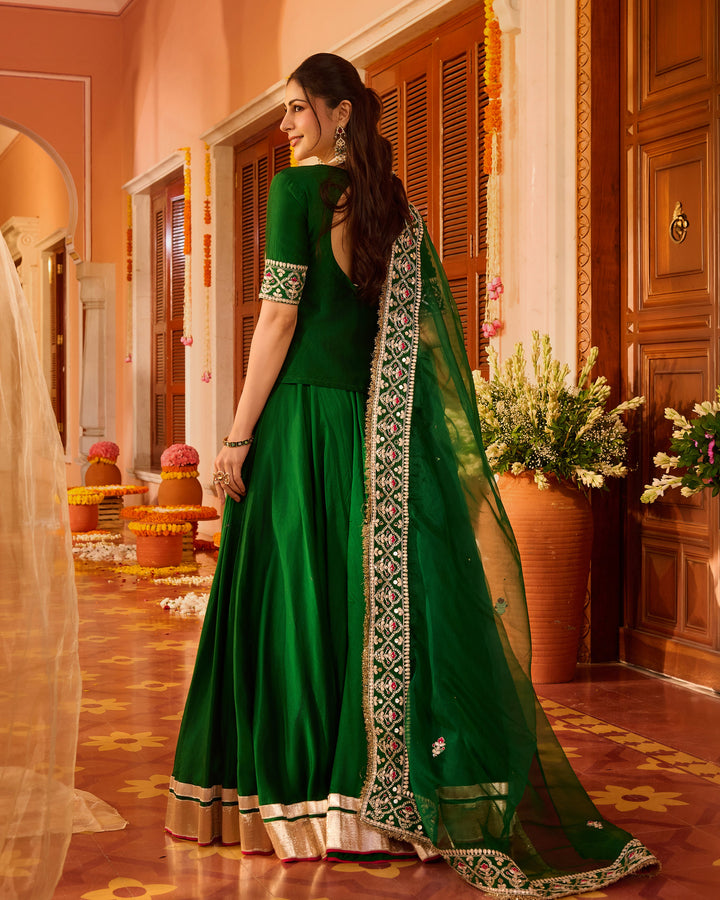 Rangoli Green Embroidered Chanderi Lehenga Set