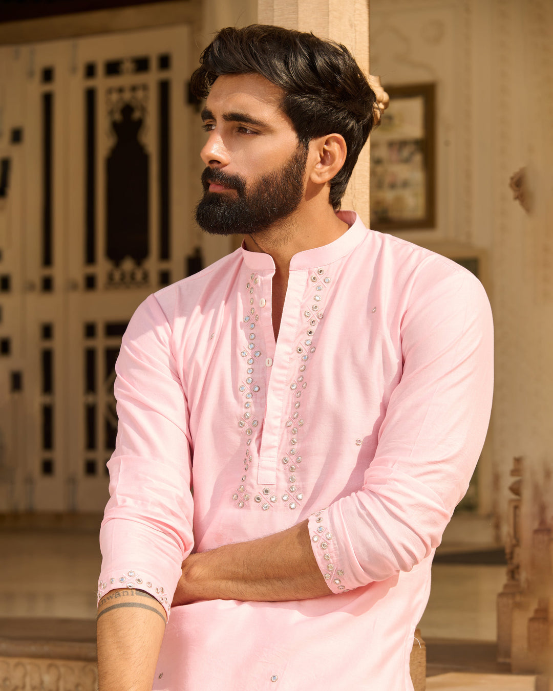 Samar Pink Embroidered Chanderi Solid Kurta