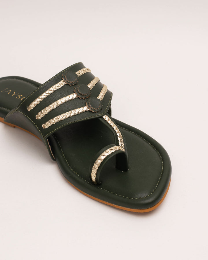 Jalsa Olive Green Kolha Flats 