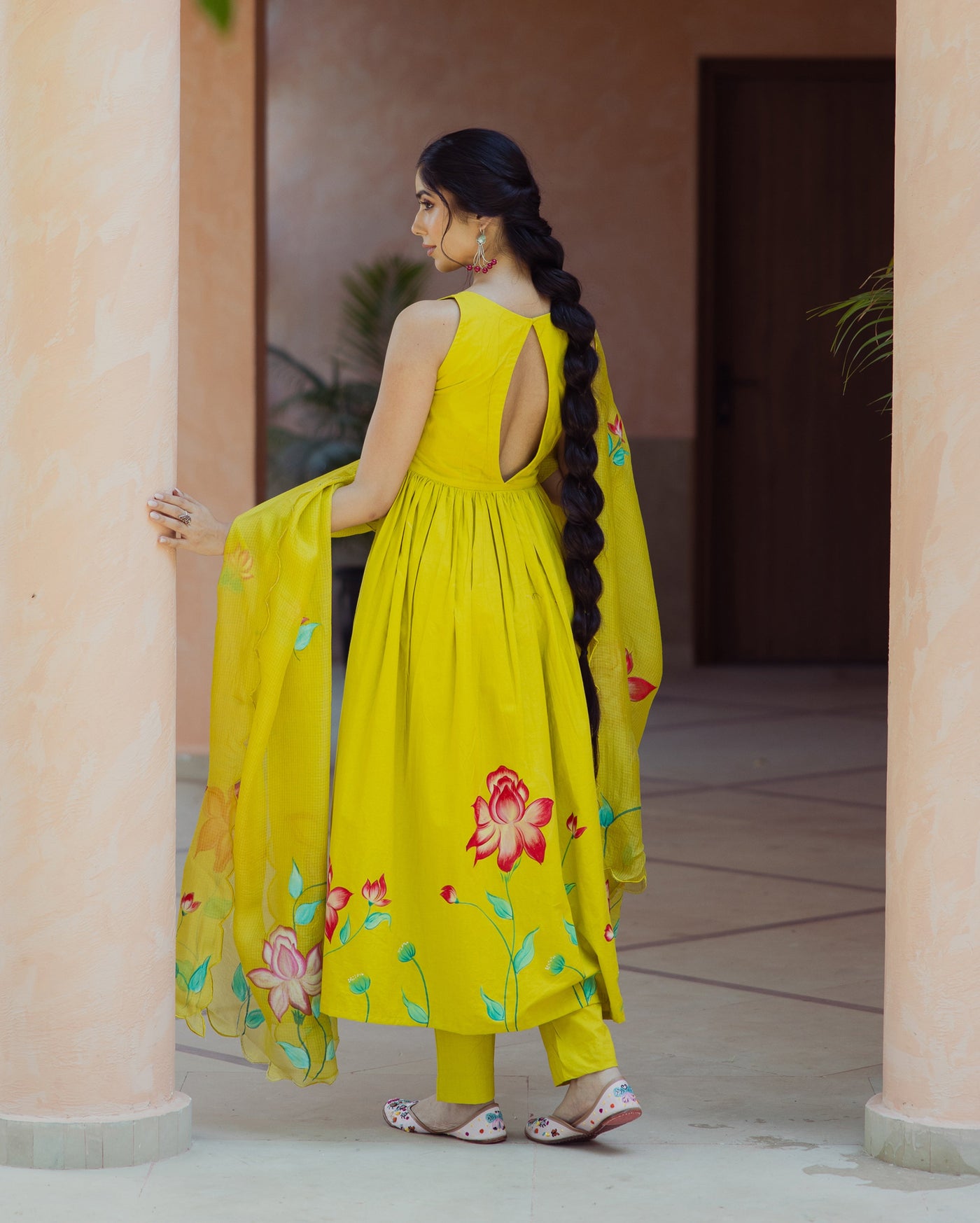Sorbet Lime Green Handpainted Cotton Suit Set