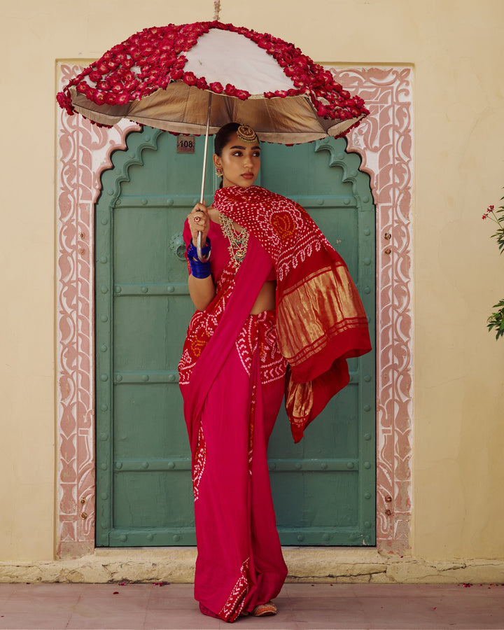 Koyal Pink Kajol Bandhej Silk Saree