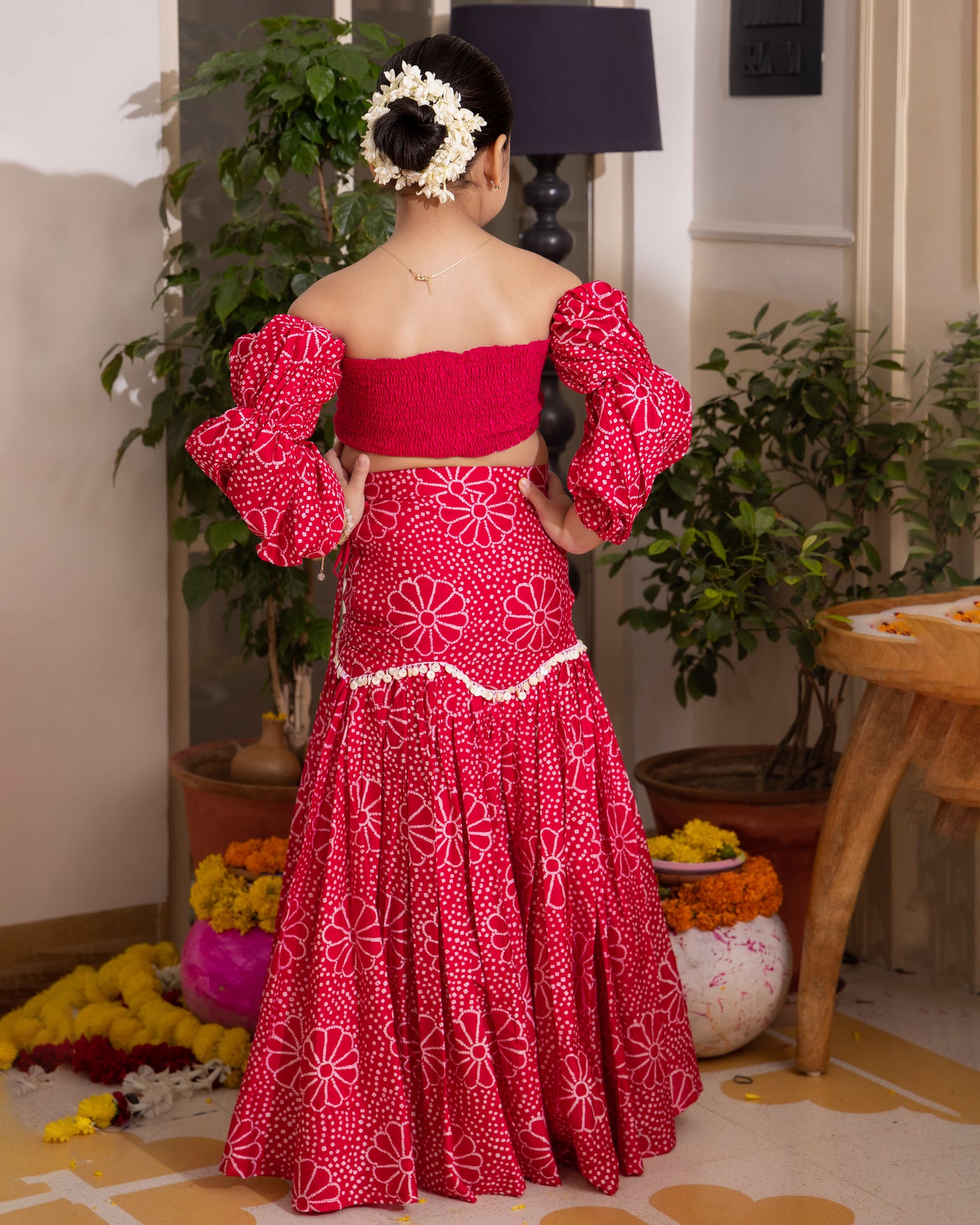 Nayra Pink Bandhani Chanderi Lehenga Set