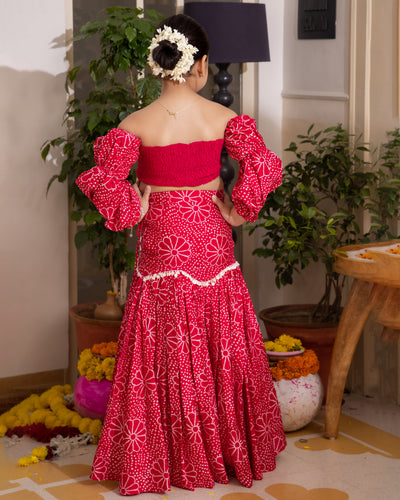 Nayra Pink Bandhani Chanderi Lehenga Set