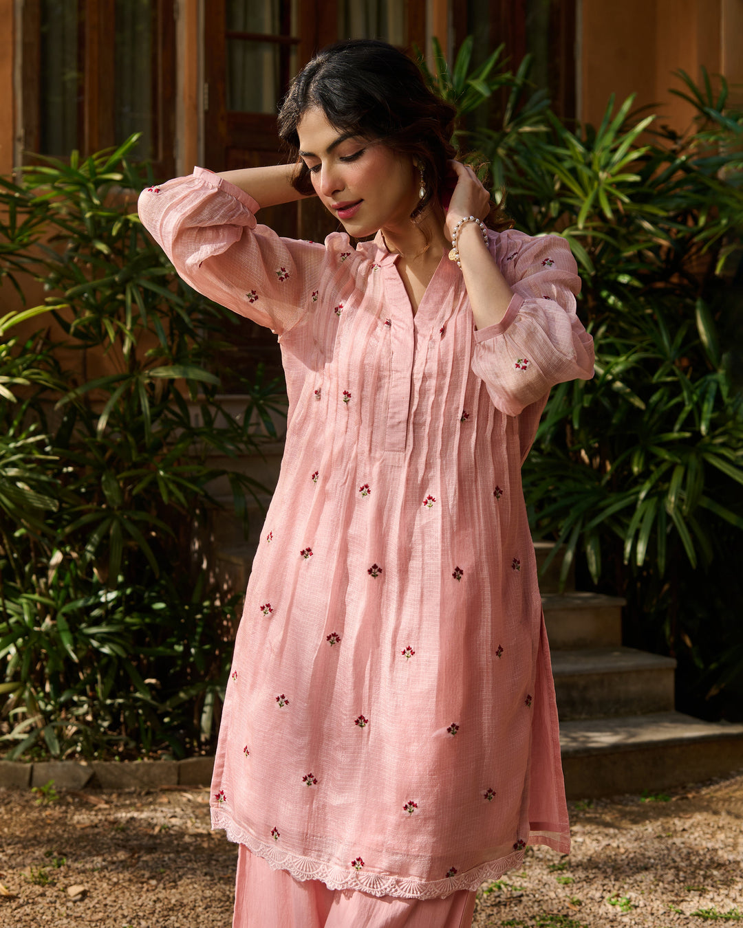 Jade Light Pink Embroidered Doria Kurta Set