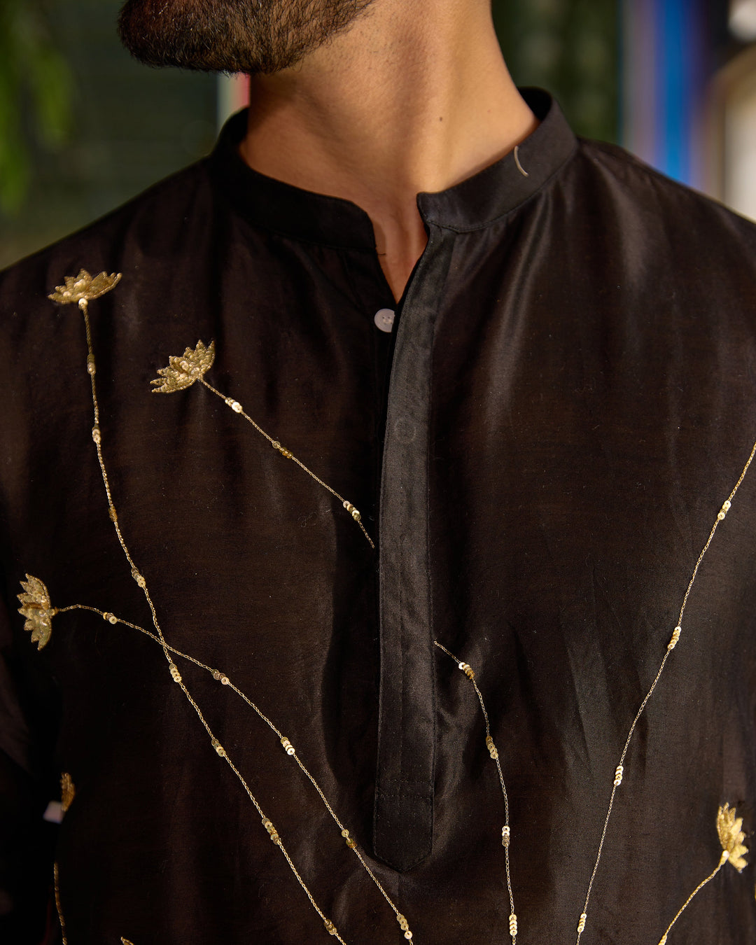 Shankar Black Chanderi Embroidered Kurta