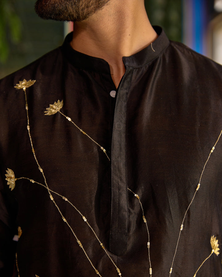 Shankar Black Chanderi Embroidered Kurta