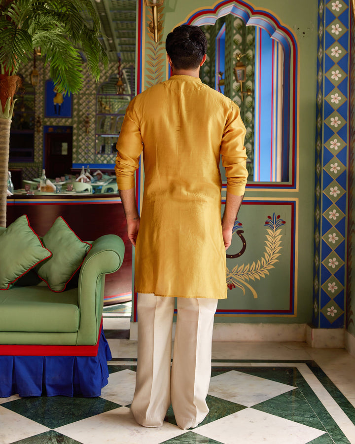 Vardhan Mustard Chanderi Embroidered Kurta
