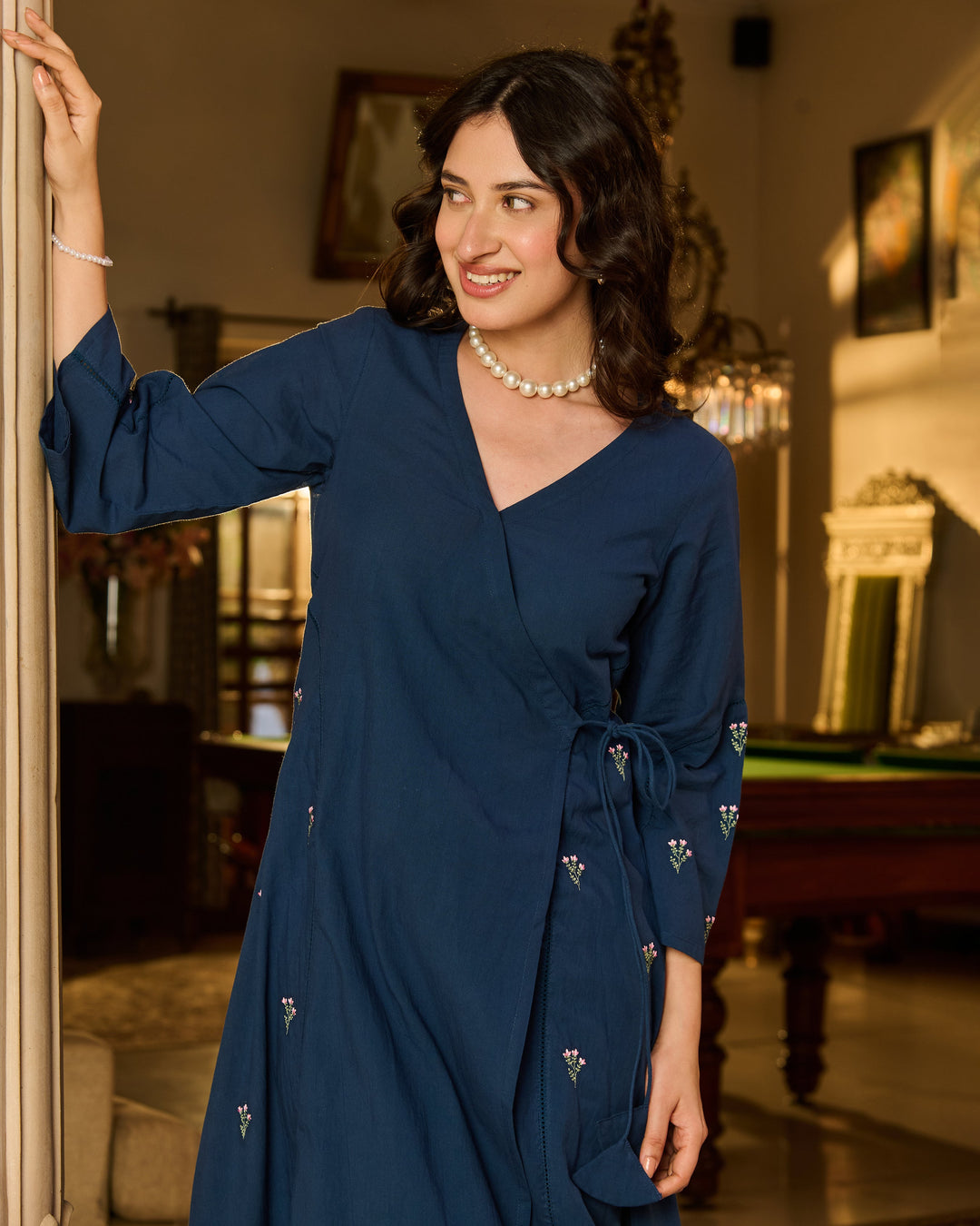 Murry Blue Embroidered Cotton Kurta Set