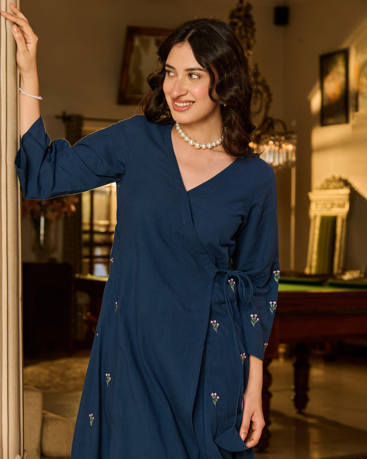 Murry Blue Embroidered Cotton Kurta Set