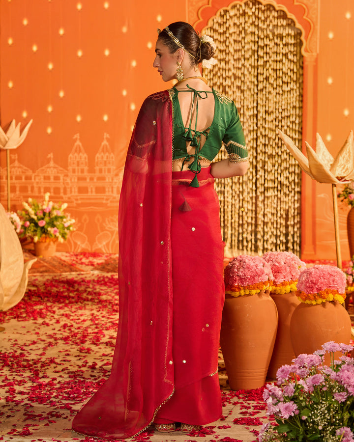 Inayat Green Embroidered Chanderi Aangi Blouse And Saree