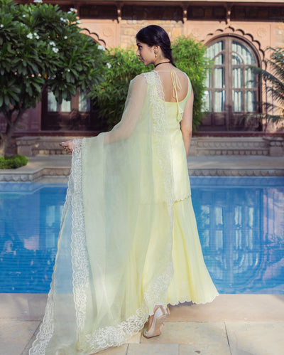 Nazakat Yellow Embroidered Cotton Sharara Set