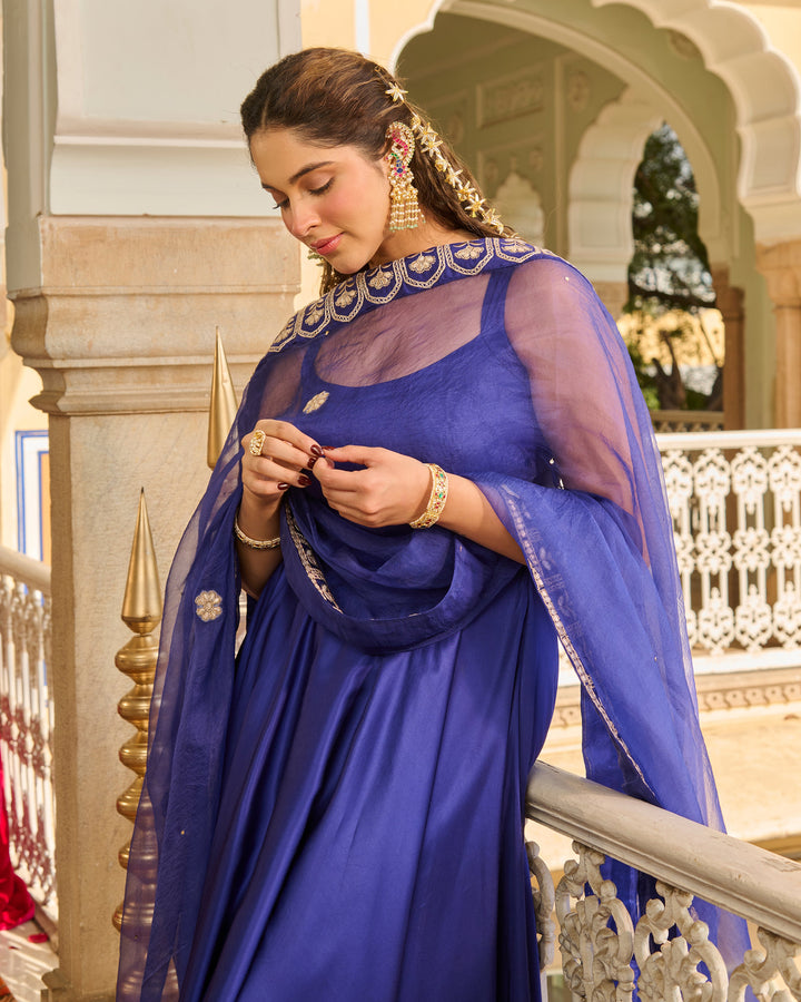 Meesha Purple Solid Satin Suit Set