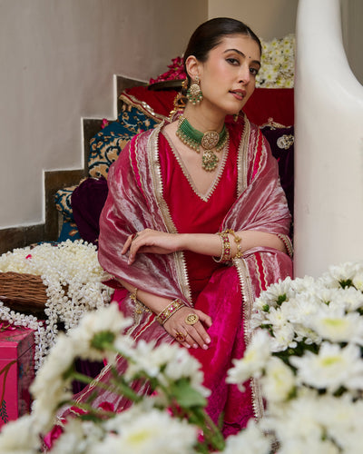 Rima Pink Solid Velvet Suit Set