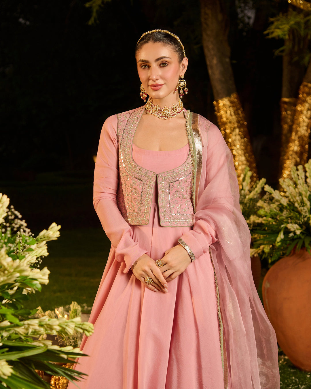 Aadhya Light Pink Embroidered Chanderi Suit Set