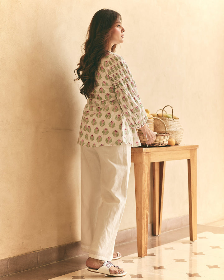 Alina White Mul Cotton Printed Coord set