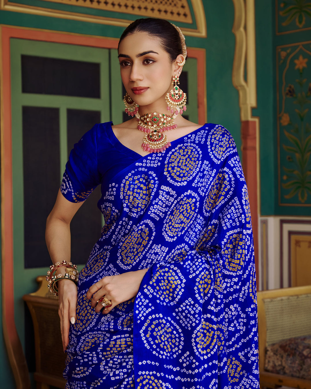 Phuhar Blue Bandhej Silk Saree
