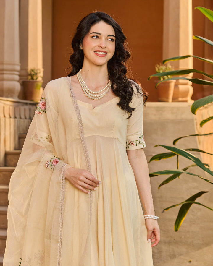 Nazra Cream Embroidered Cotton Suit Set
