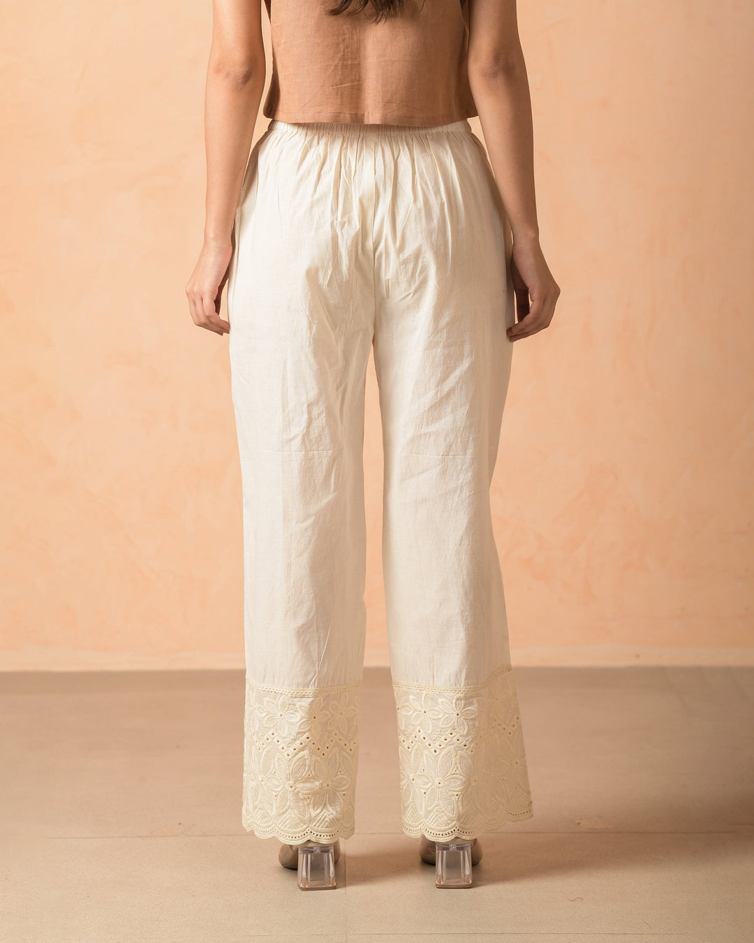 Kairo Cream Cotton Solid Straight Pants