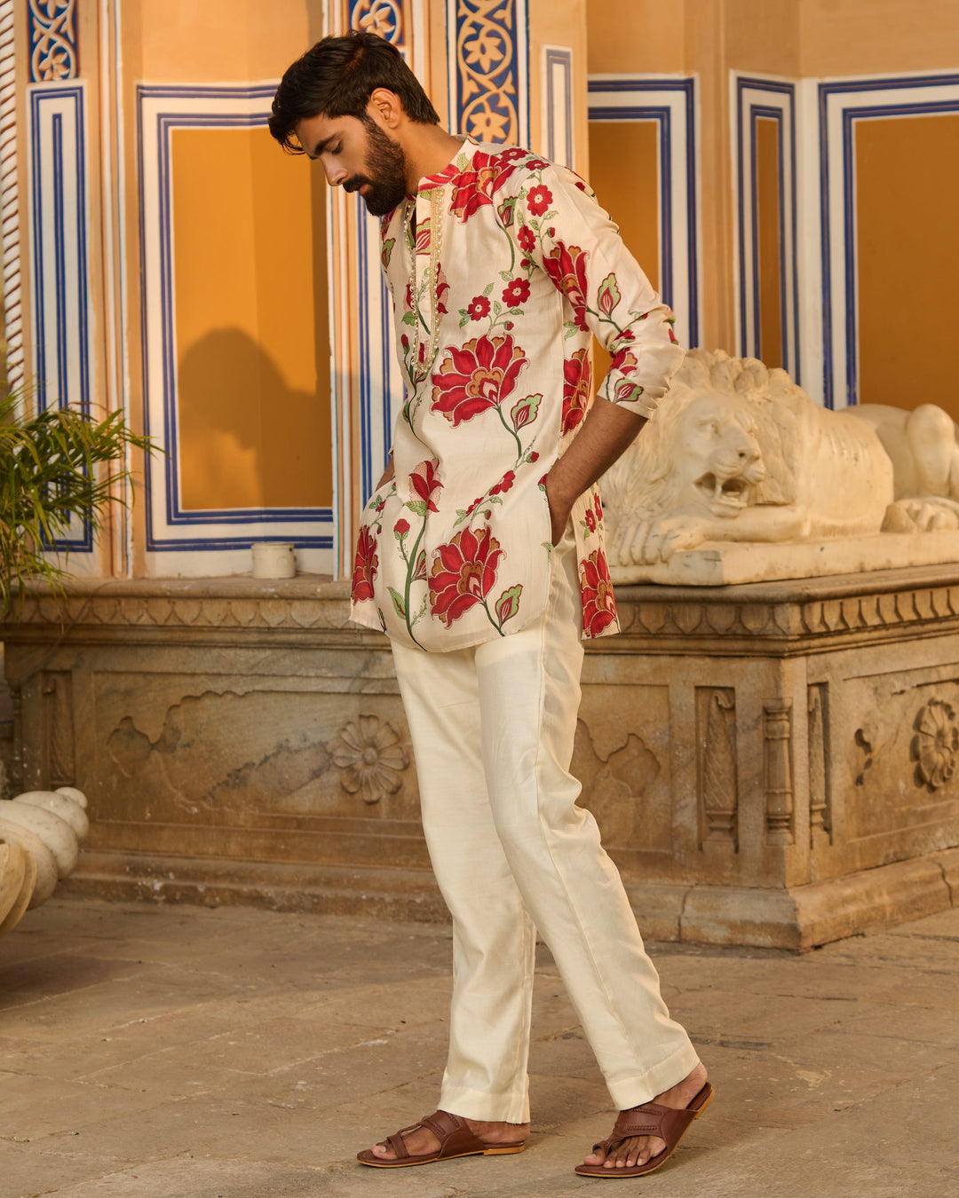 Veer Ivory Printed Chanderi Kurta