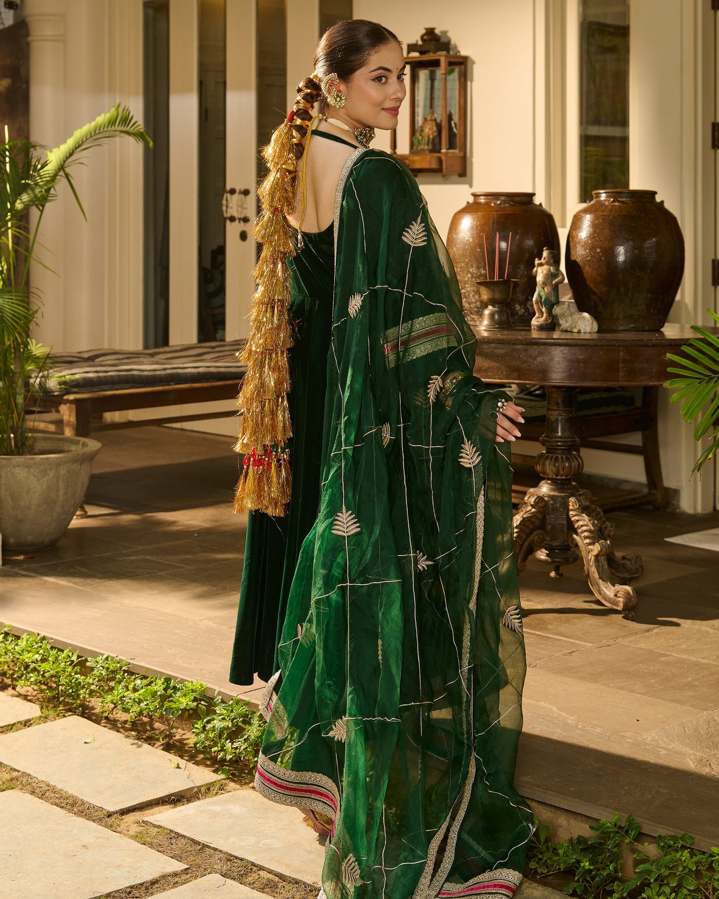 Bhavani Green Solid Velvet Suit Set