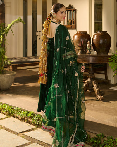 Bhavani Green Solid Velvet Suit Set