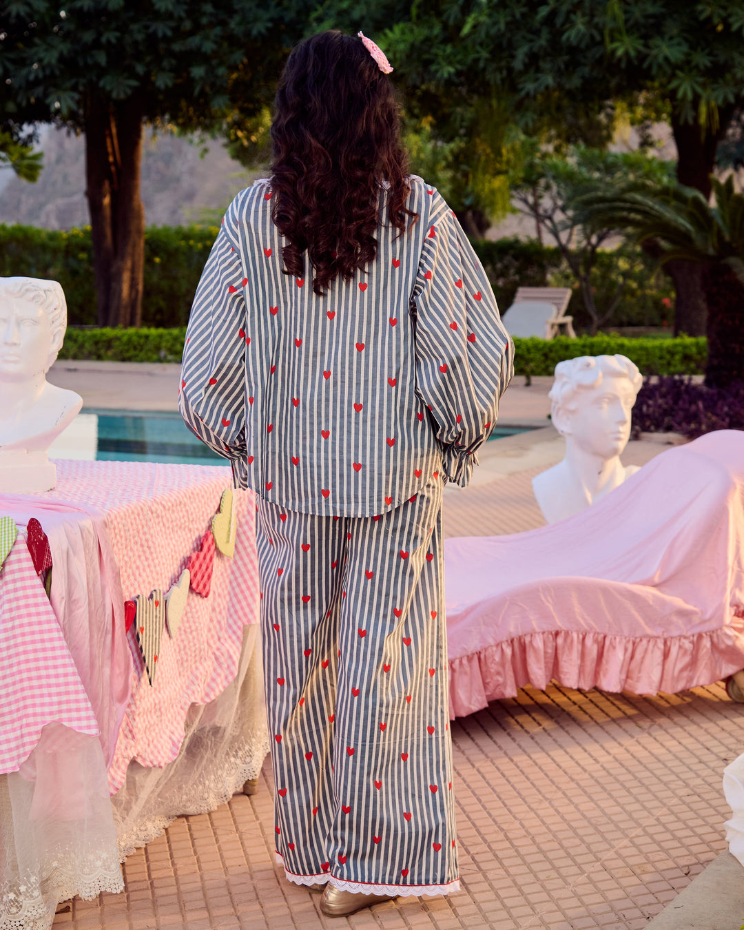 Safari Grey Cotton Stripes Printed Loungewear