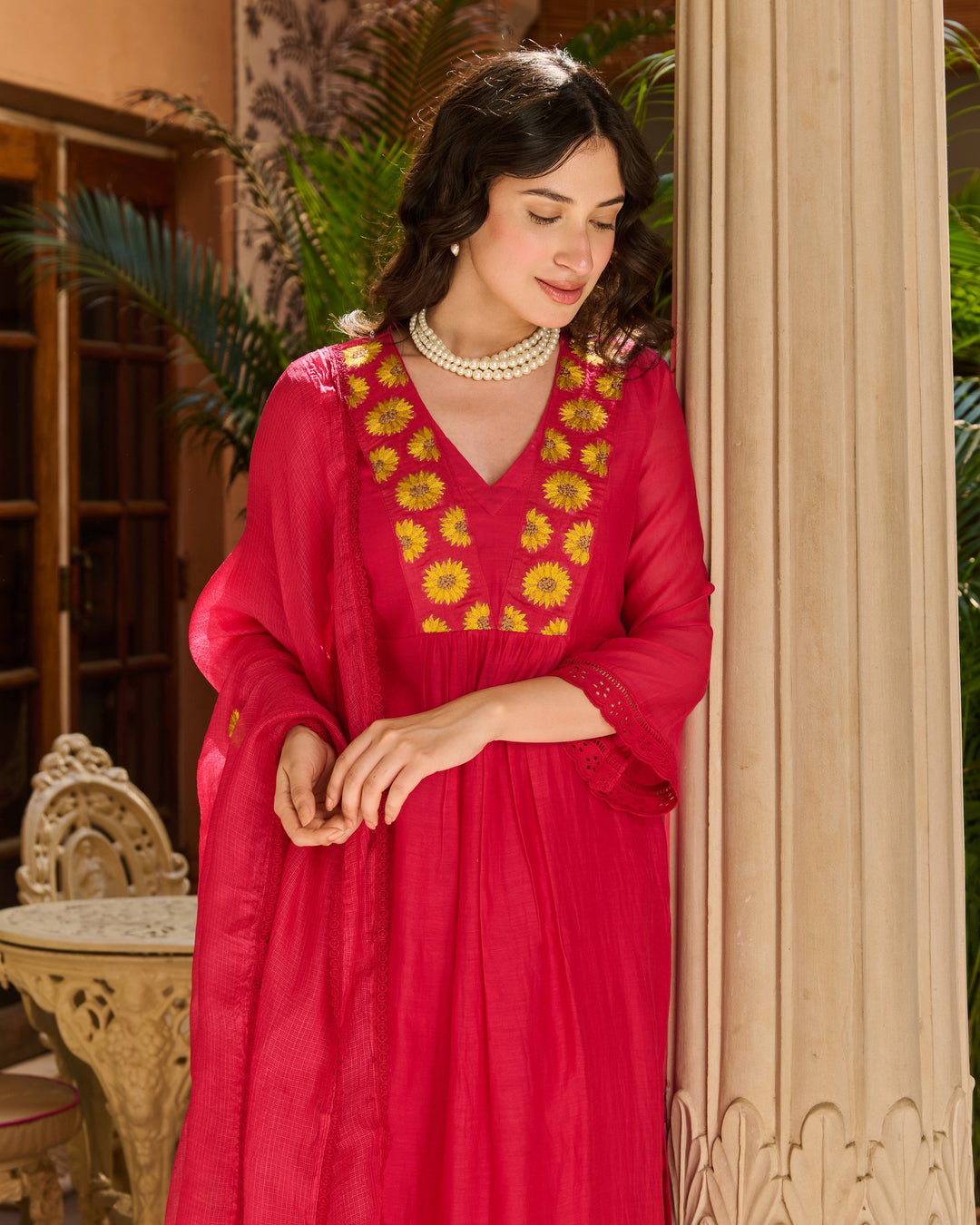 Ballet Pink Embroidered Chanderi Suit Set