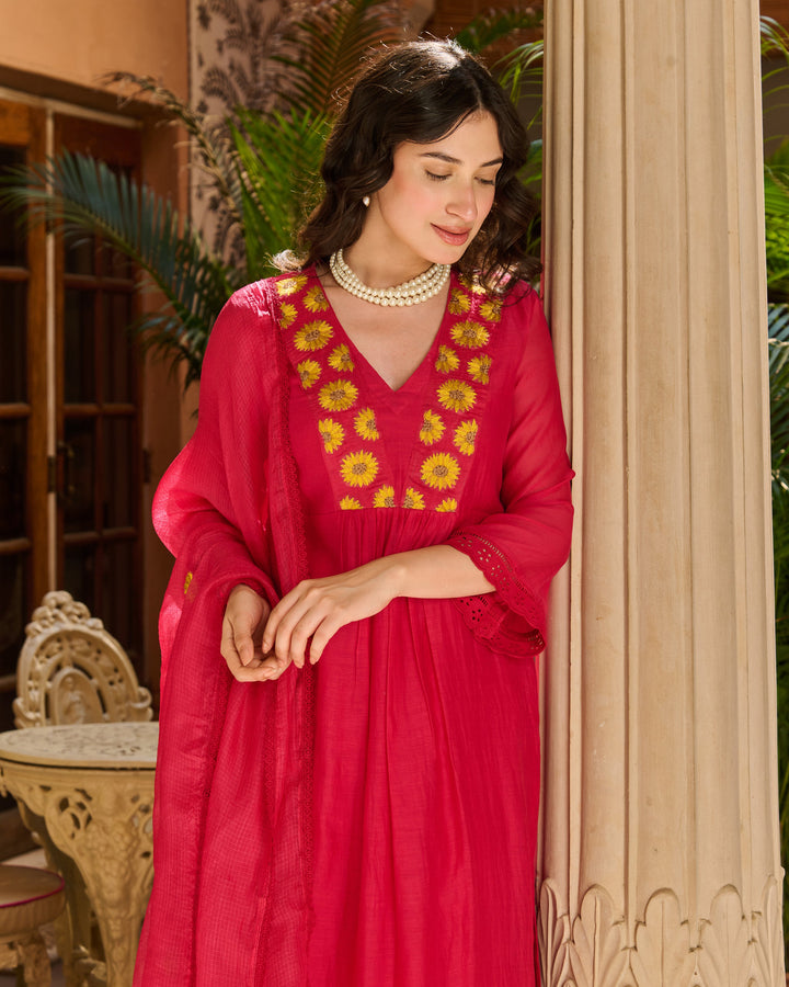Ballet Pink Embroidered Chanderi Suit Set