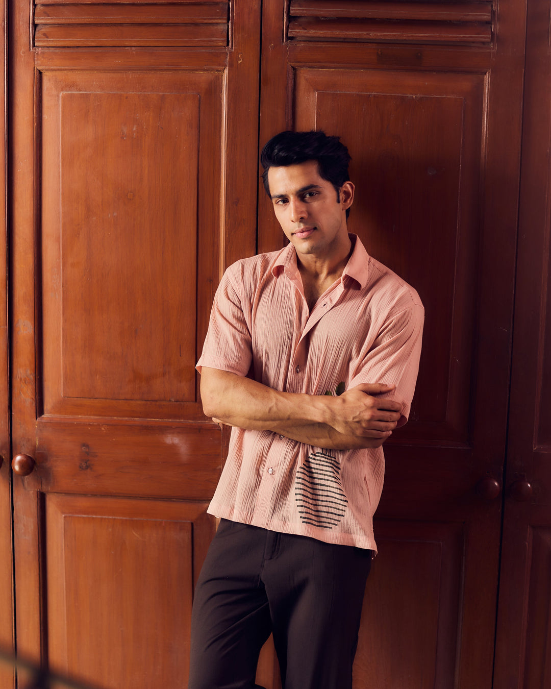 Nikhil Beige Cotton Crush Handpainted Shirt