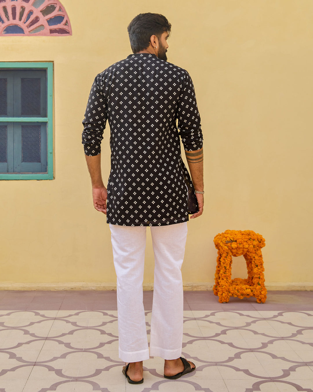 Nitesh Black Bandhani Chanderi Kurta