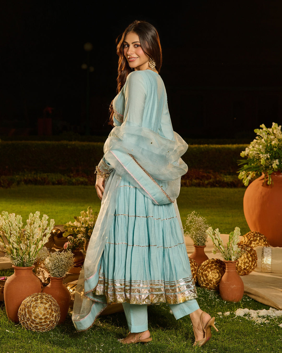 Dipti Sky Blue Embroidered Crush Suit Set