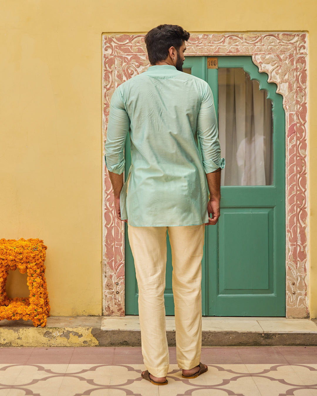 Himant Turquoise Blue Embroidered Chanderi Kurta