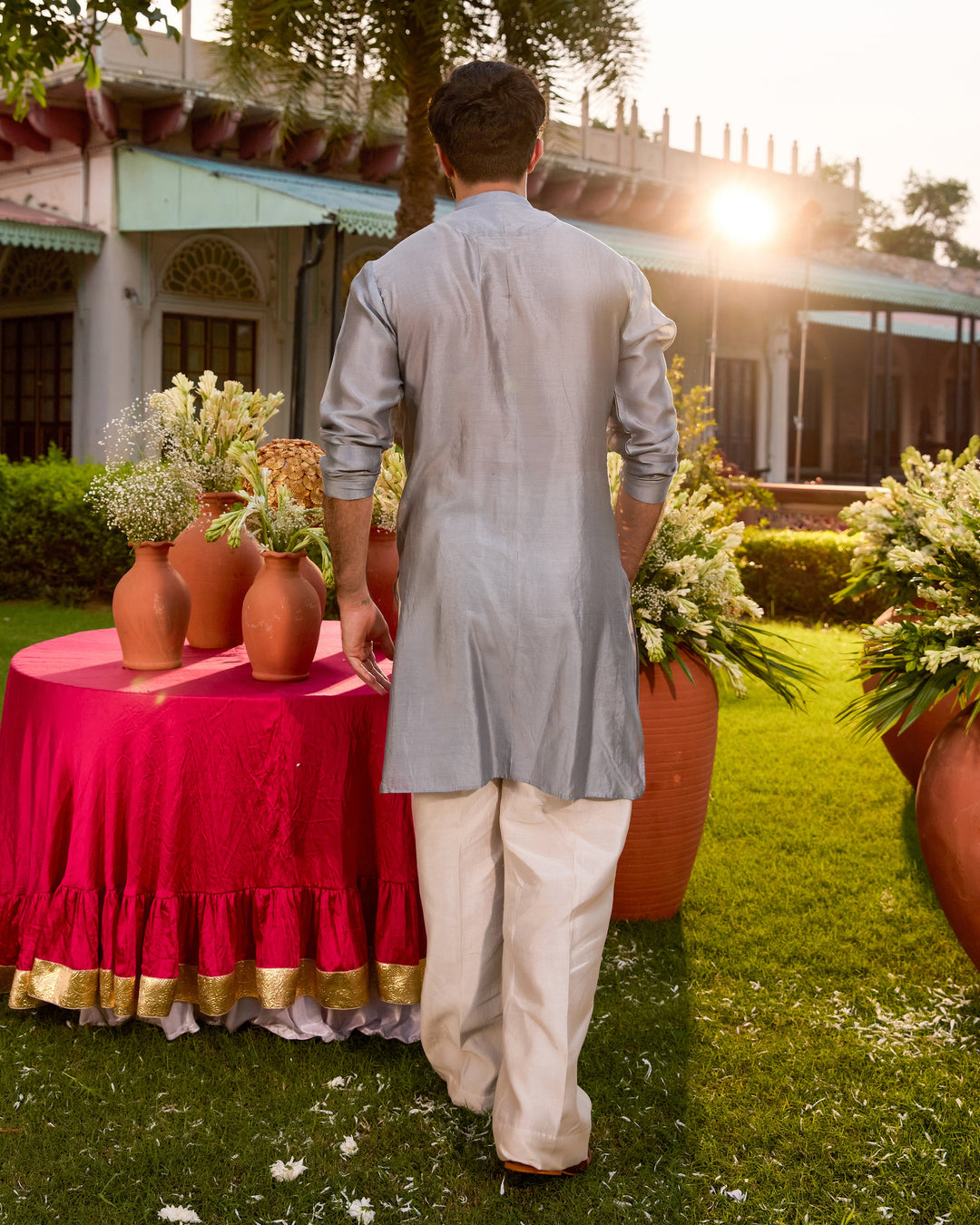 Padmesh Grey Chanderi Embroidered Kurta