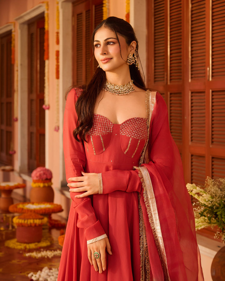 Swastika Rose Pink Embroidered Chanderi Suit Set