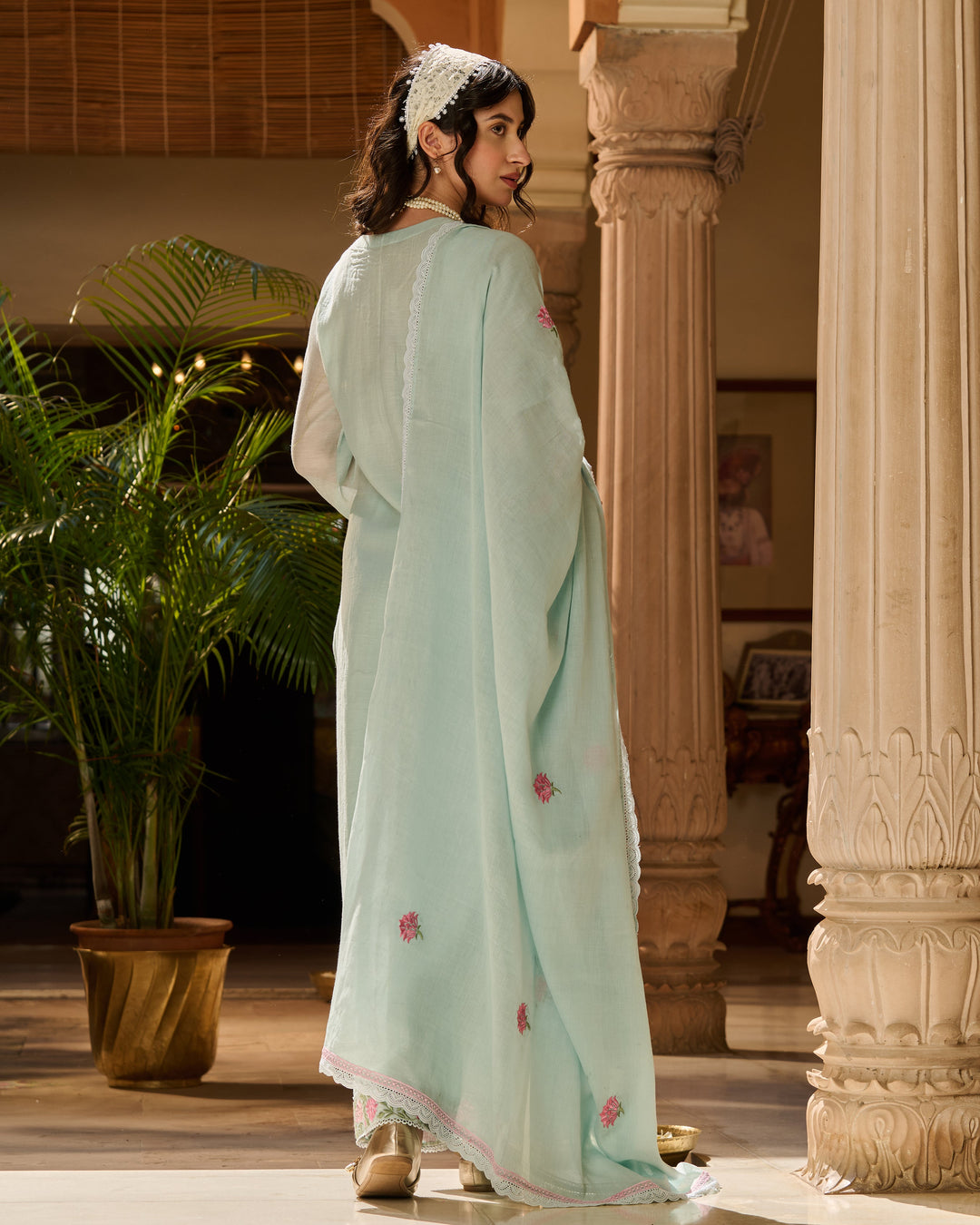 Neer Blue Embroidered Chanderi Suit Set