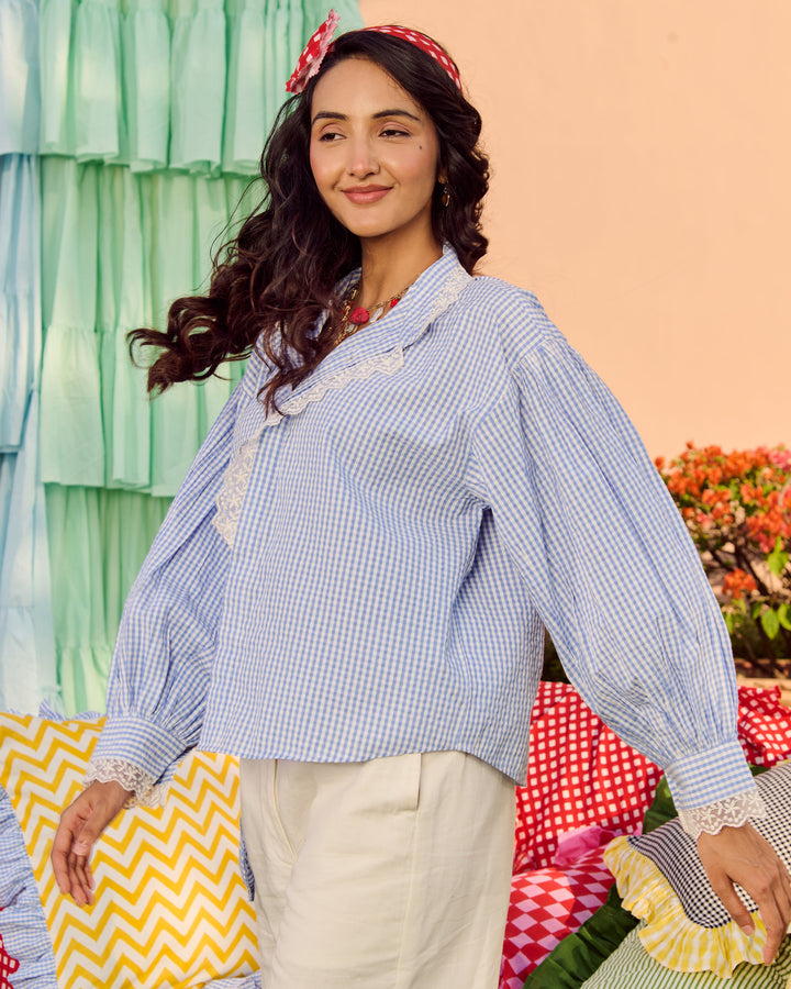 Asia Blue Cotton Checks Shirt