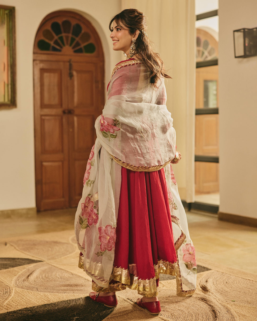 Chitrangi Maroon Handpainted Cotton Checks Suit Set