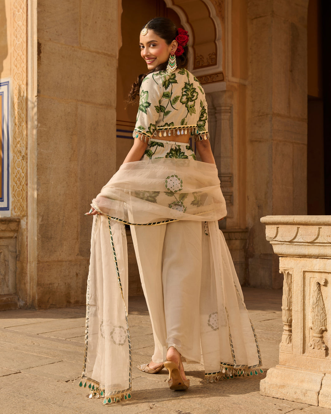 Opal Grey Printed Chanderi Suit Set