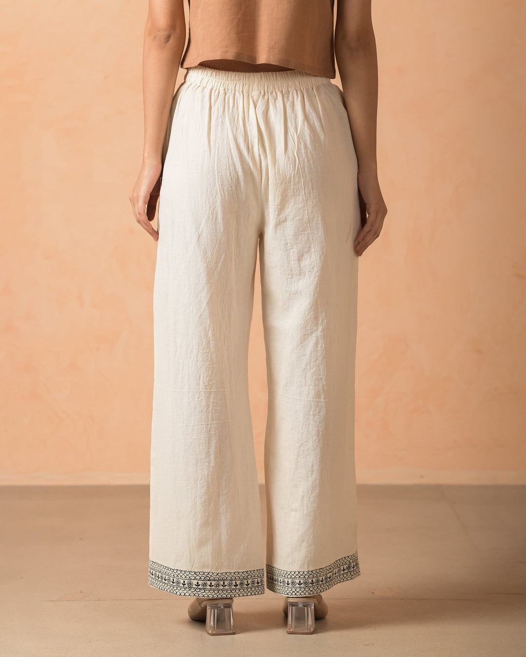 Anira Cream Cotton Flex Embroidered Straight Pants