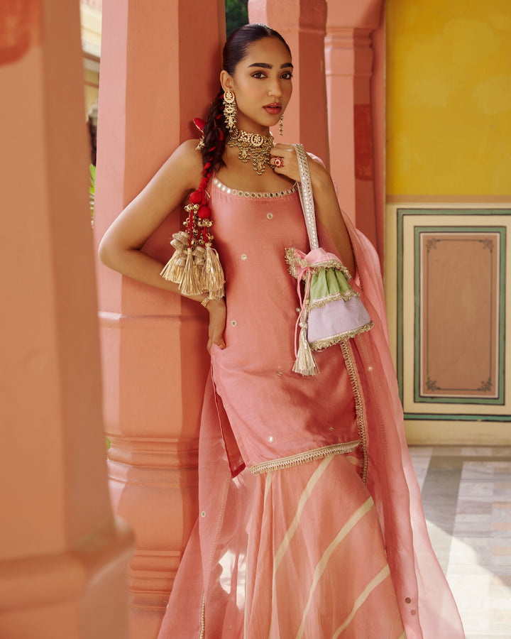 Viras Light Pink Embroidered Chanderi Sharara Set