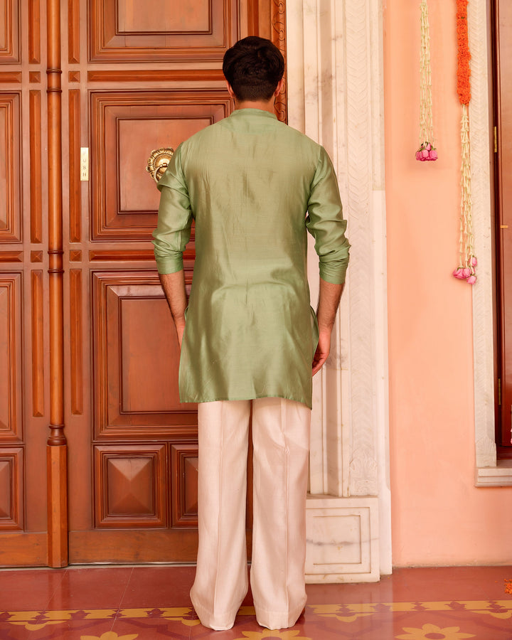 Trilok Sage Chanderi Embroidered Kurta