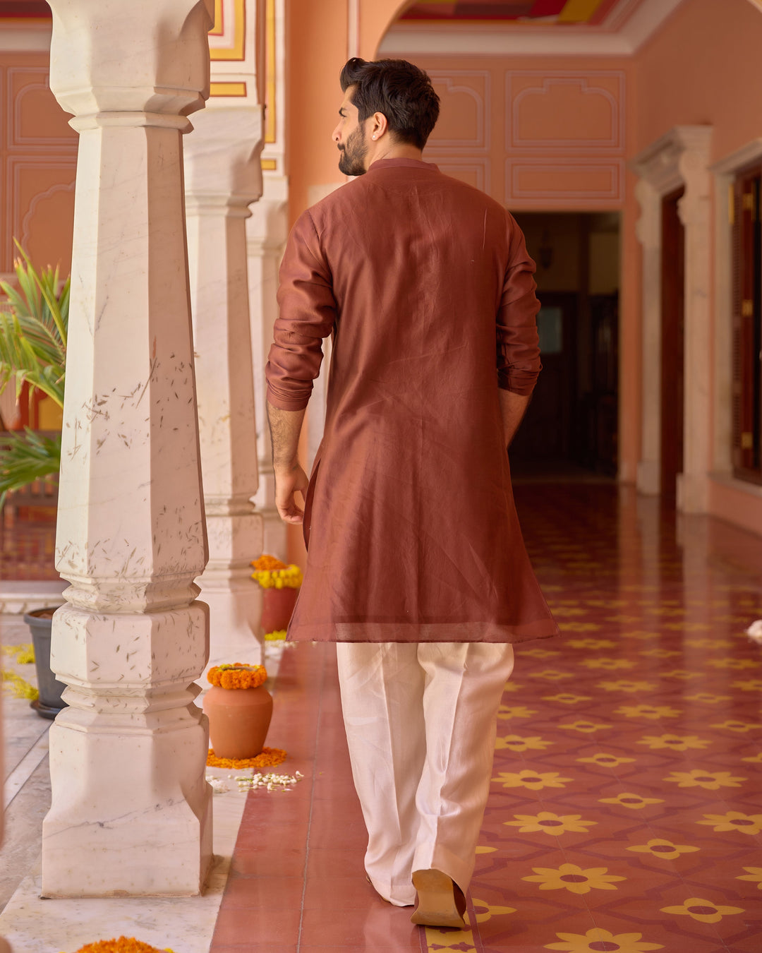 Shridhar Brown Chanderi Embroidered Kurta