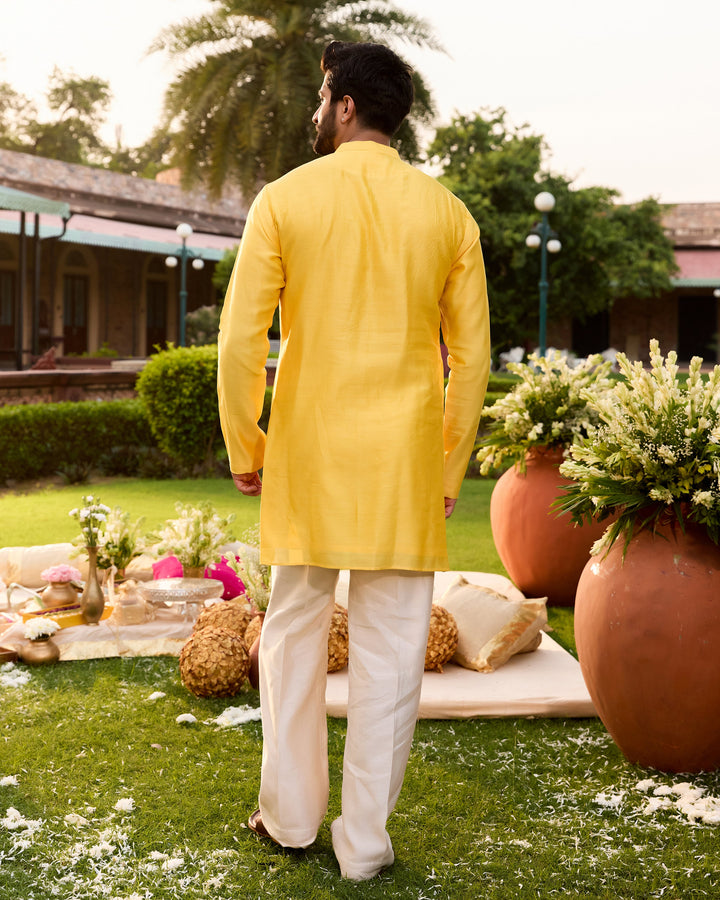 Kuber Yellow Chanderi Embroidered Kurta