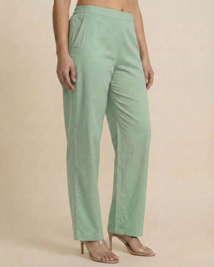 Vidhya Mint Cotton Solid Straight Pants