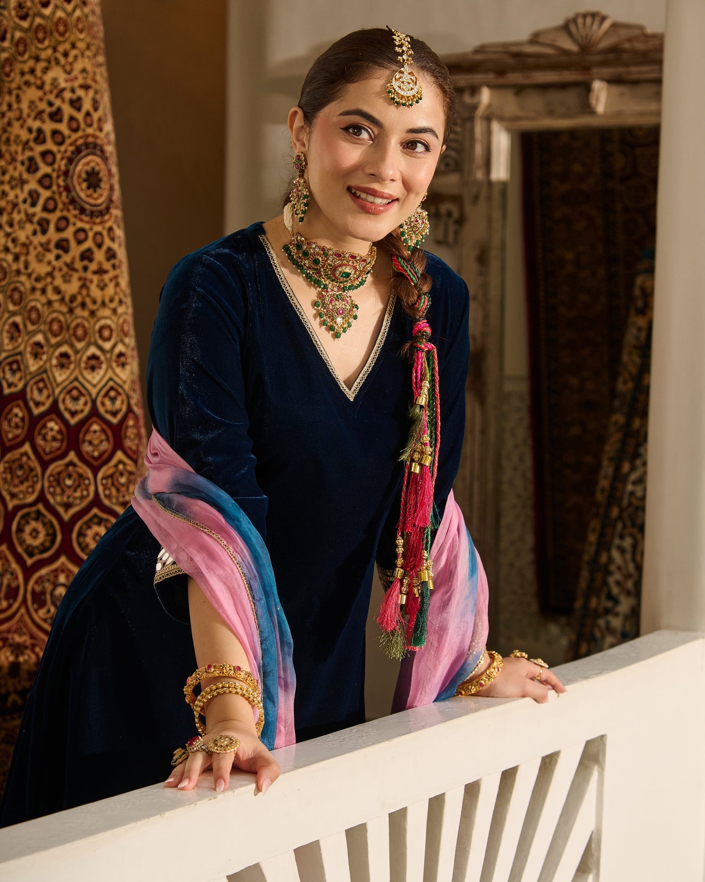 Amodini Blue Solid Velvet Suit Set