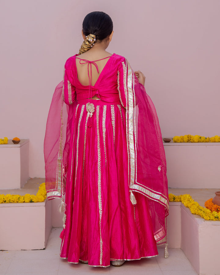 Ruh Magenta Solid Chanderi Lehenga Set