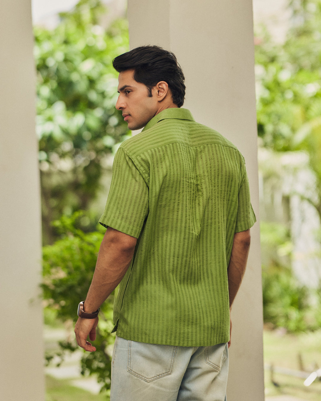 Vihaan Green Cotton Dobby Handpainted Shirt